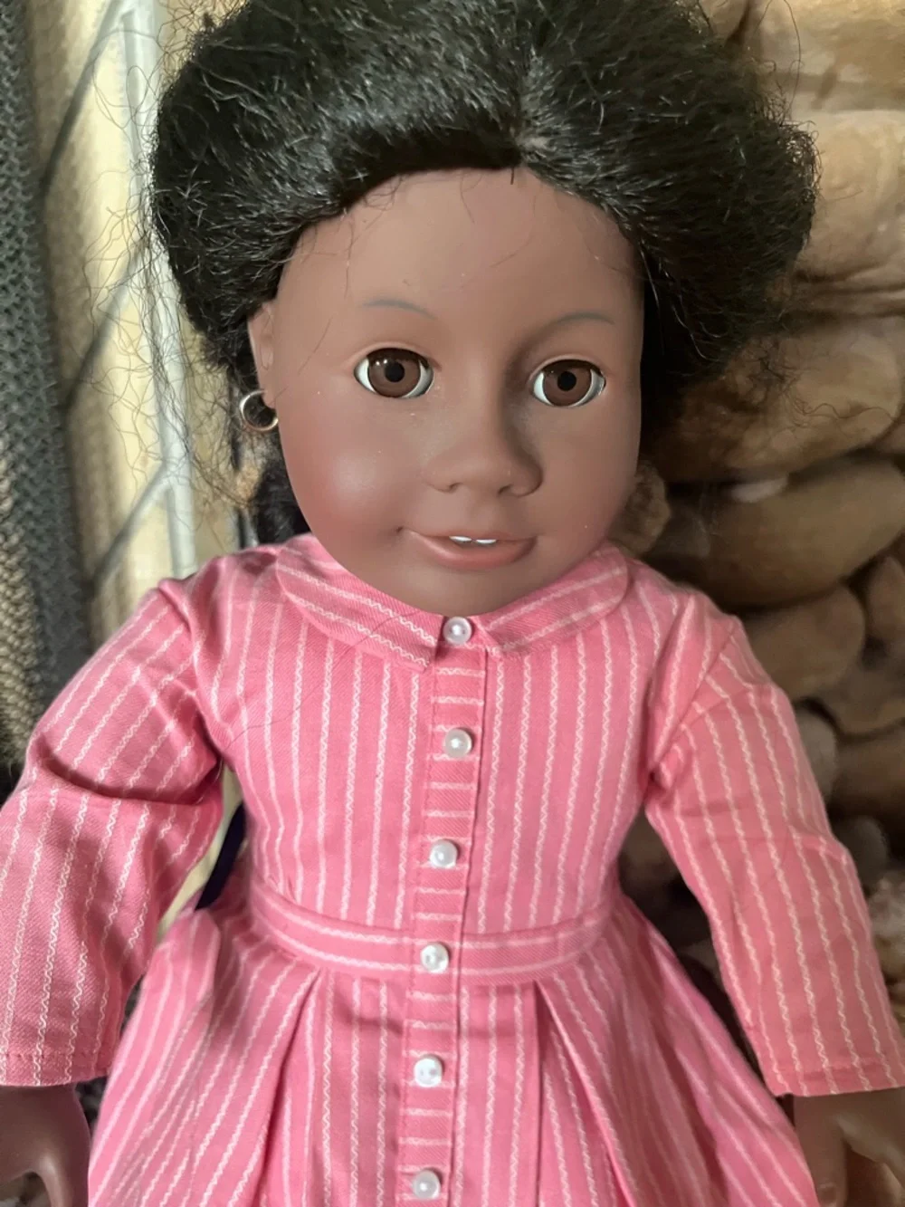 American Girl Addy Doll in Pink Striped Dress